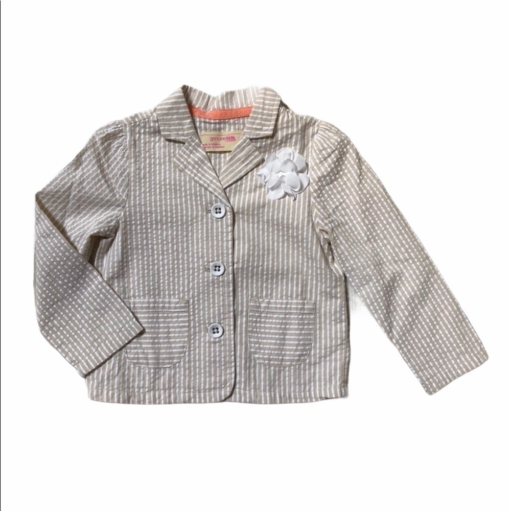 𝅺GENUINE Kids Girls‎ 3T Tan White Pinstripe Blazer